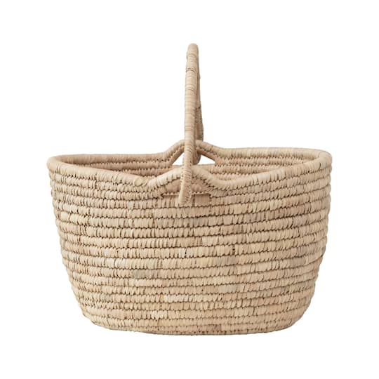 Hand-Woven Grass &#x26; Date Leaf Basket with Handle